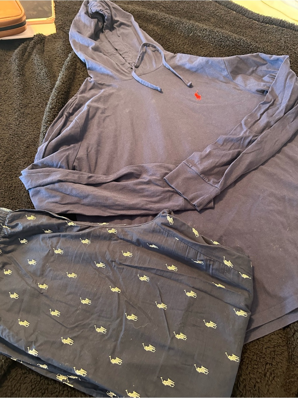 Polo by Ralph Lauren Navy Hooded Sleep Top with Matching Pony-Print Pajama Pants